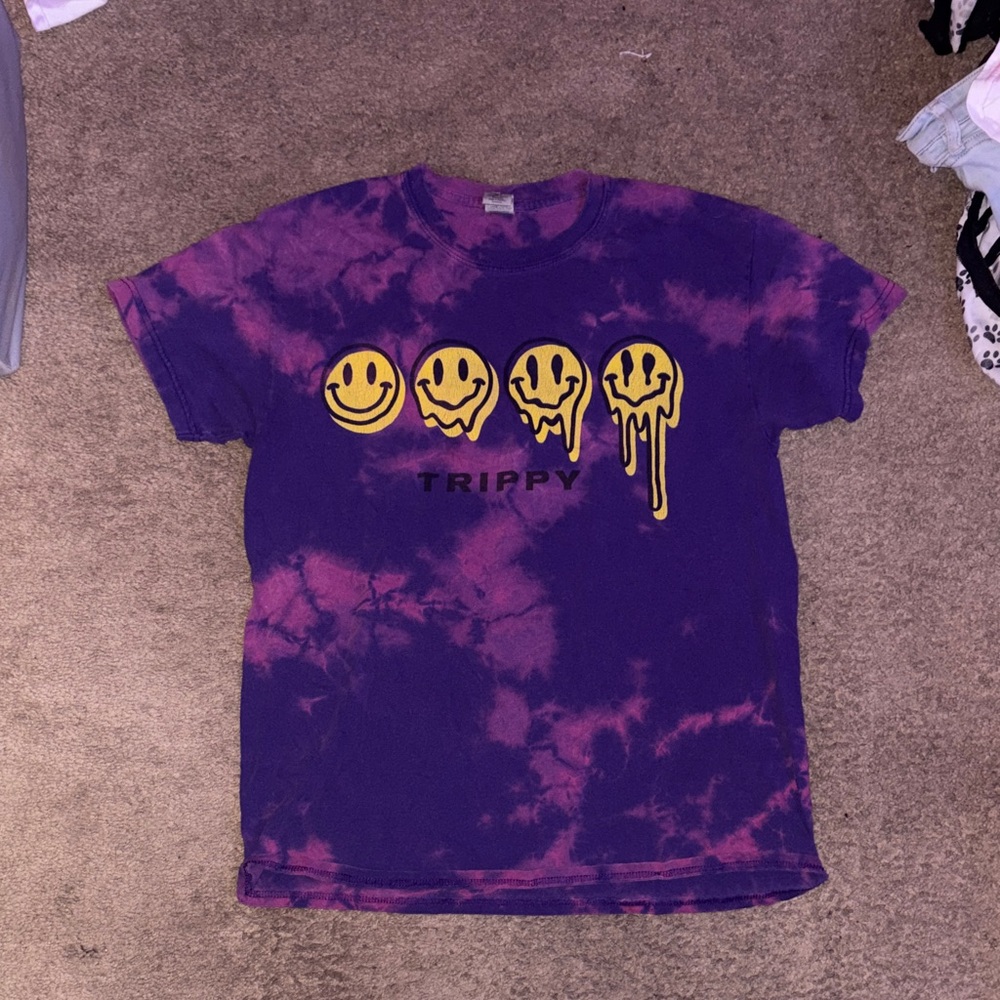 Purple Tie-Dye T-Shirt with Smiley Faces